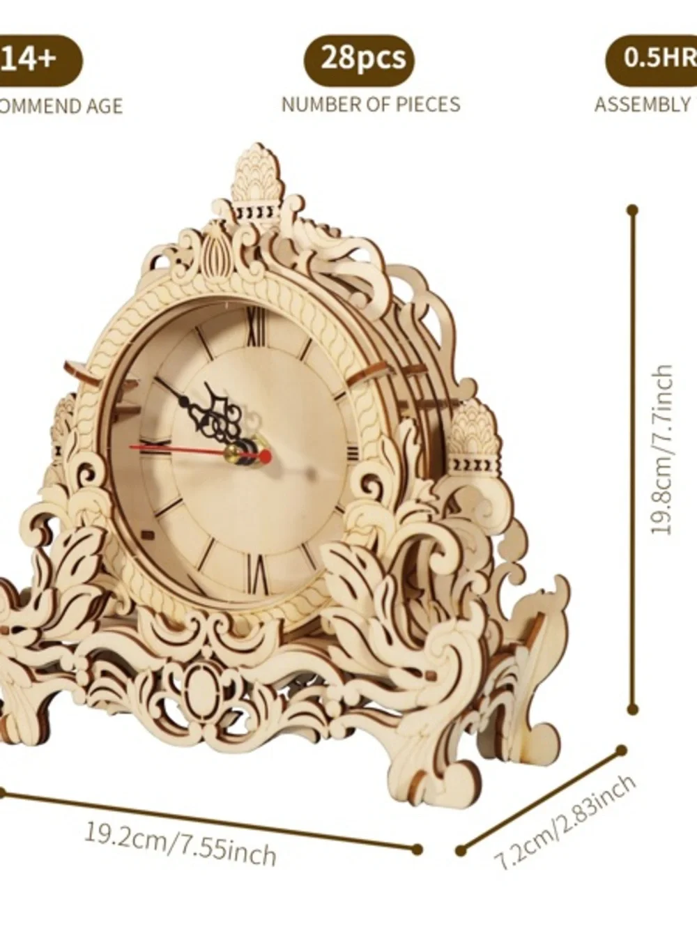 Ornate Cream Wooden Mantel Clock - Unbranded